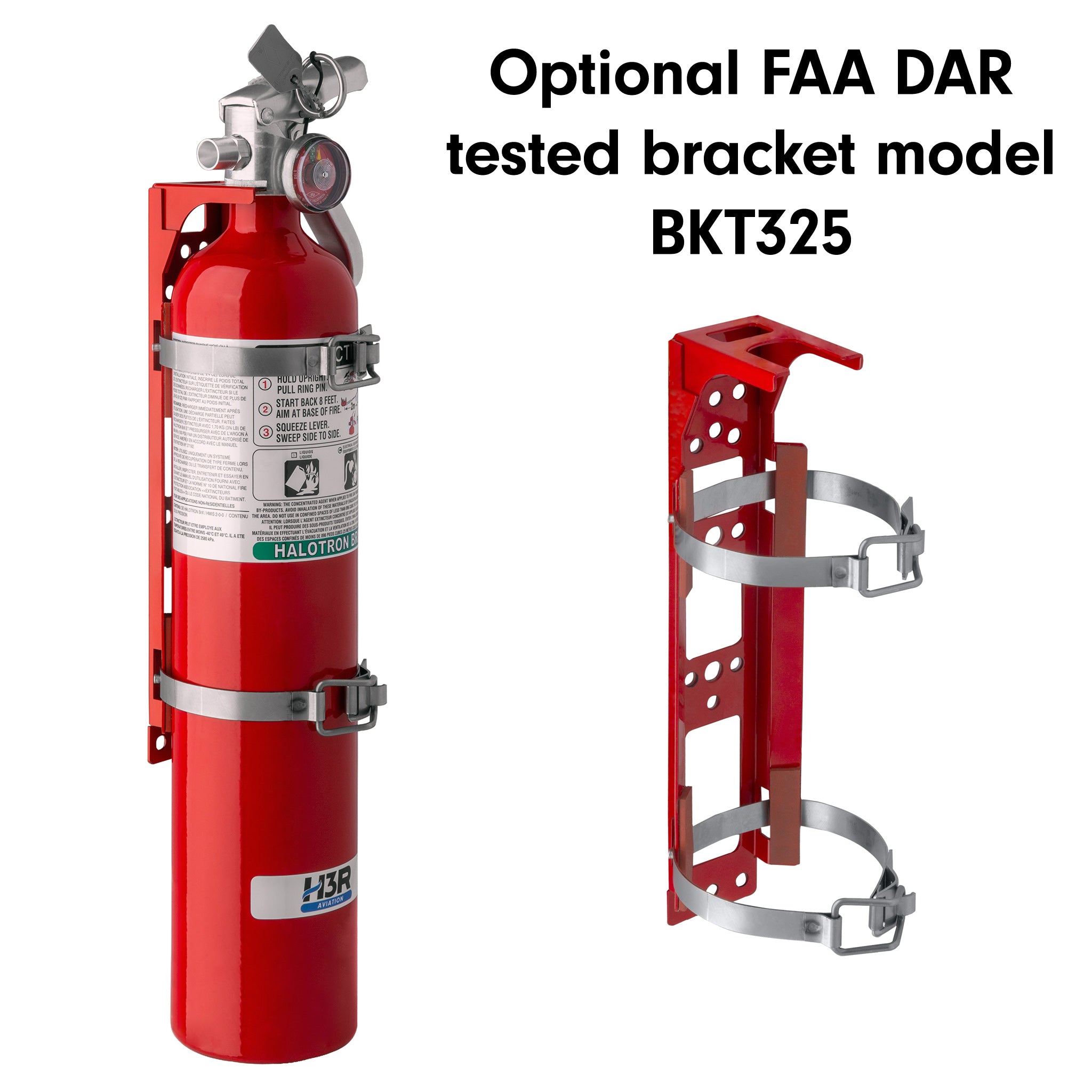H3R Aviation model 347 Halotron BrX Fire Extinguisher with BKT325 bracket