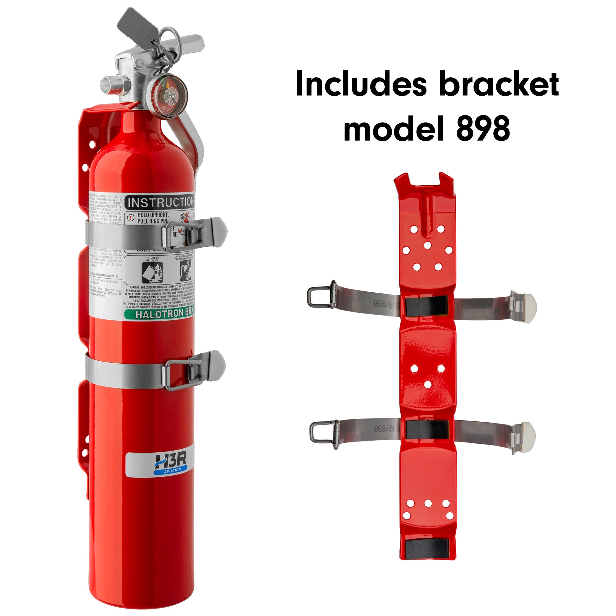 H3R Aviation model 347 Halotron BrX Fire Extinguisher with 898 bracket