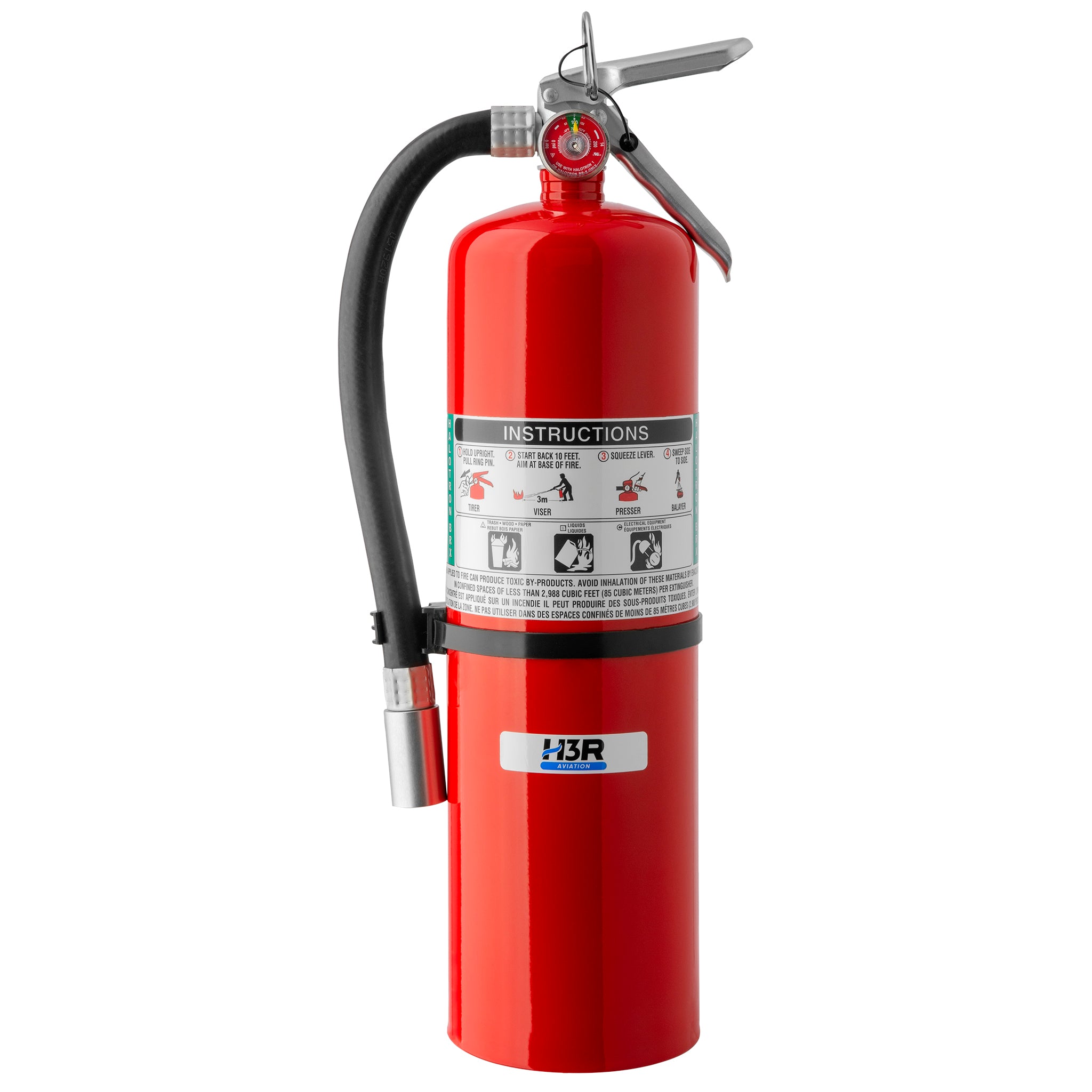 H3R Aviation model 351 - 12.5 lb. Halotron BrX Fire Extinguisher - front angle