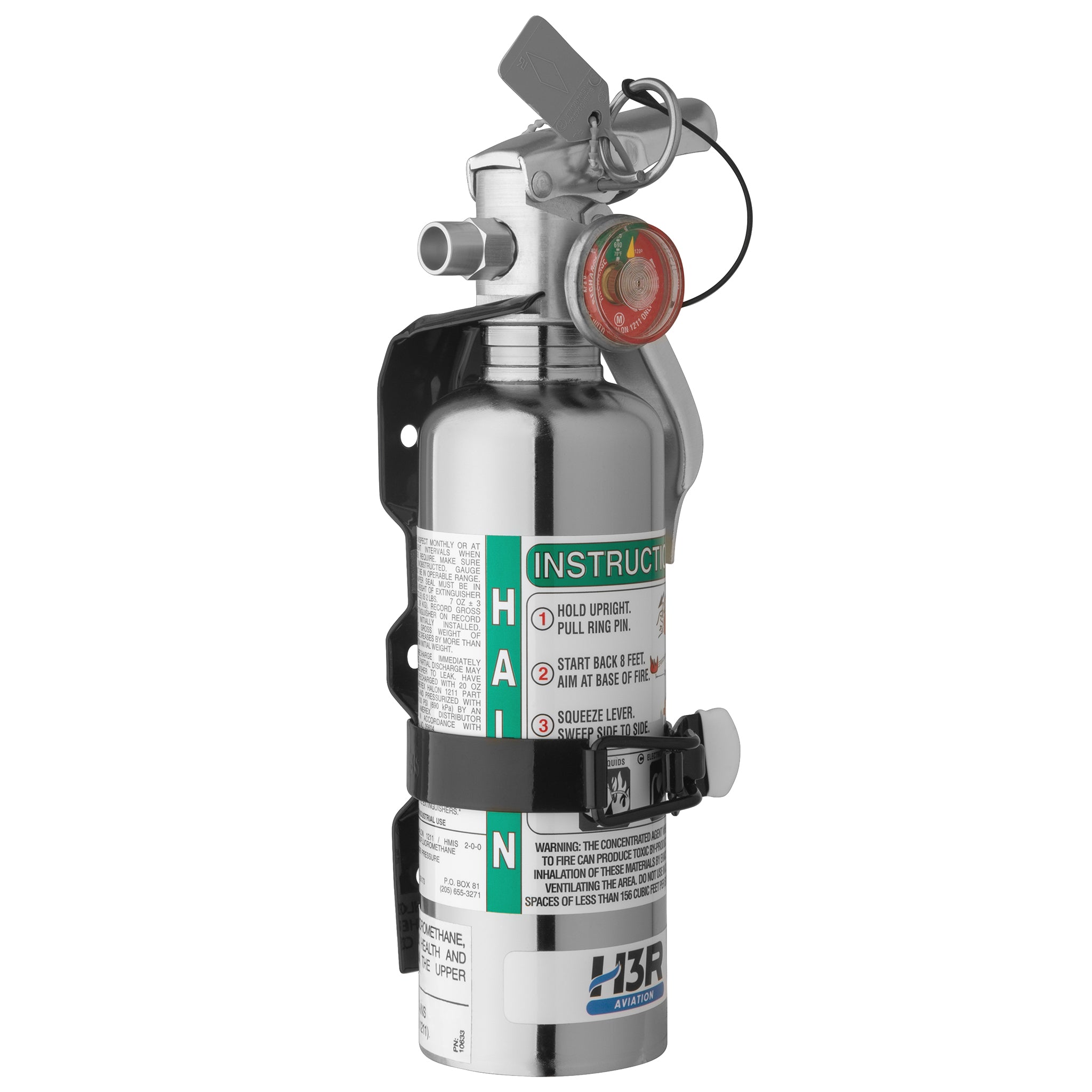 H3R Aviation Chrome model A344TC - 1.25 lb. Halon Fire Extinguisher